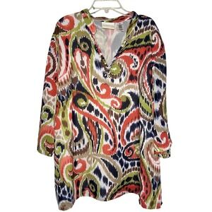 Alfred Dunner Greek Isle Colorful beaded 3/4 sleeve blouse Size 20W‎ embellished
